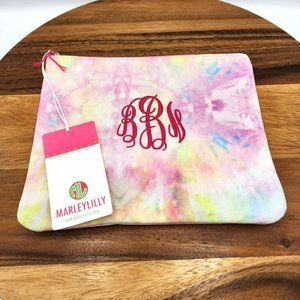 Marleylilly Clutch Bag Colorful Tie Dye Zip Top Cloth New Monogrammed BBN Tassel